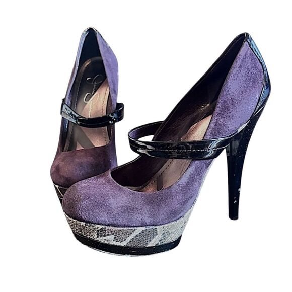 Jessica Simpson Shoes Stilettos | JS Plum/Purple Suede/Snakeskin Print Platform - Picture 1 of 9